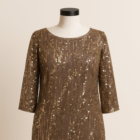 Eliza J 20W Shimmering Gold Sequined Velvet Dress - Picture 1 of 6